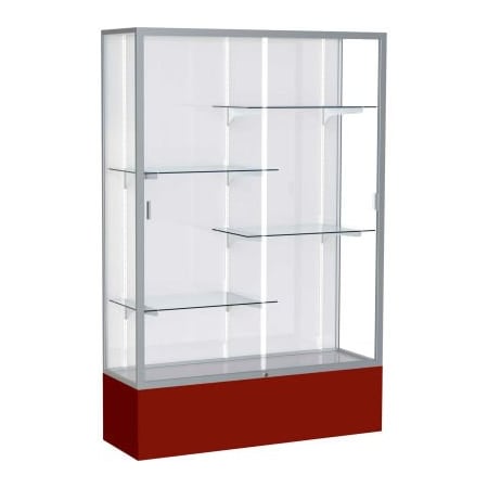 Waddell Display Case Of Ghent Spirit Display Case Maroon Base, Satin Frame, White Back 48"W x 16"D x 72"H 374WB-SN-MN